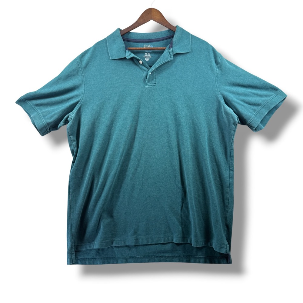 Croft & Barrow Mens XXL Tall Teal Blue Easy Care Pique Polo Shirt Short Sleeve